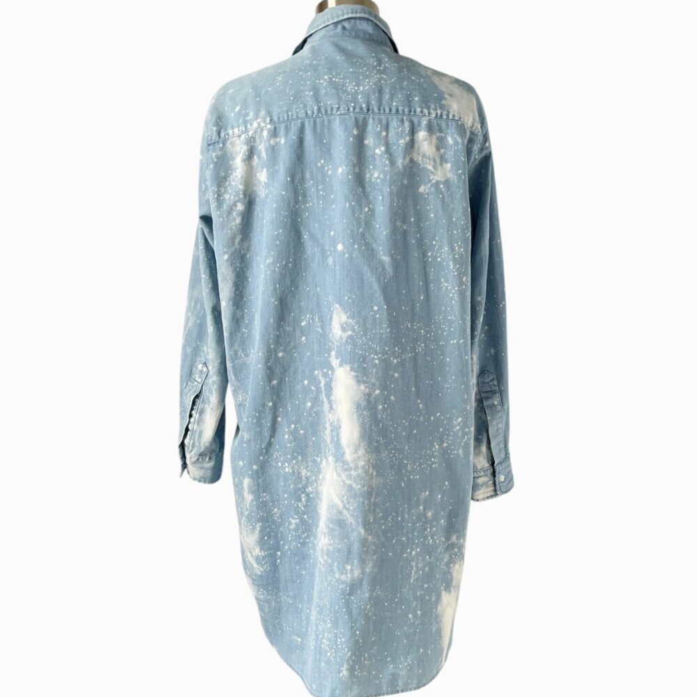 Frank & Eileen Mary Splatter Famous Denim Dress L Light Blue Cotton Shirt - Picture 5 of 9